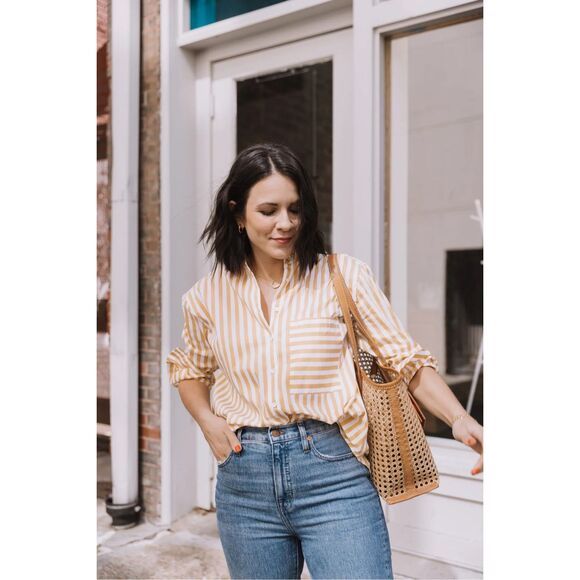 AYR Deep End Buttondown Shirt Size M Yellow Stripe $145.00 - Picture 8 of 12
